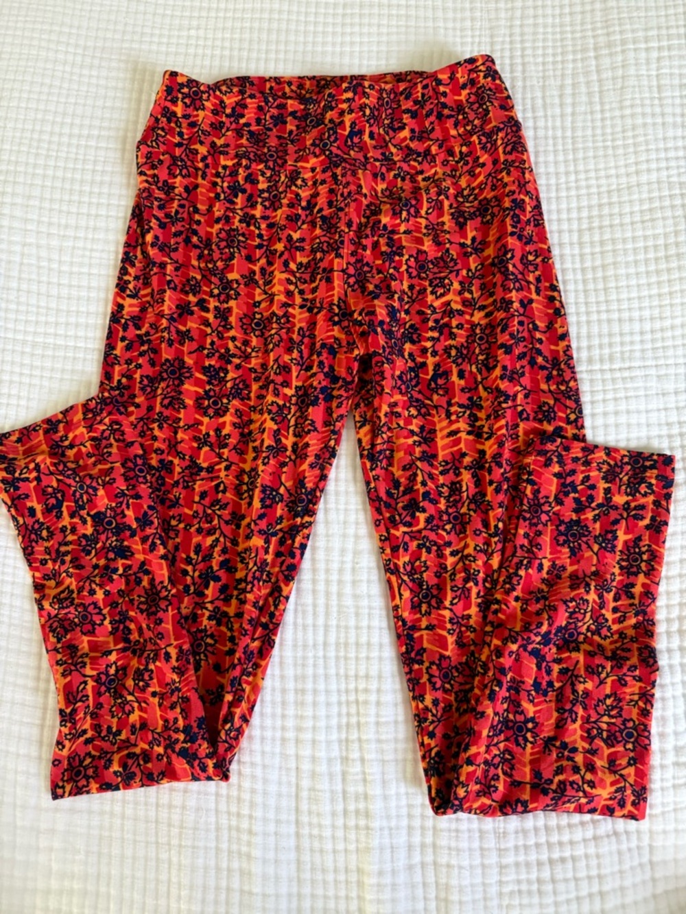 Floral Print Stretch Pants - Red Orange Floral